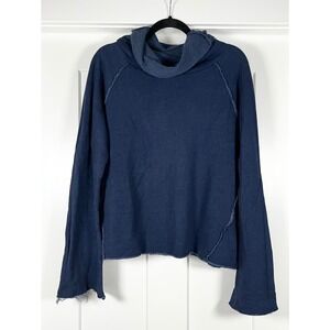 Alala Riki Cowl Neck Sweatshirt Womens Medium M Navy Blue Raw Hem Flare Sleeve